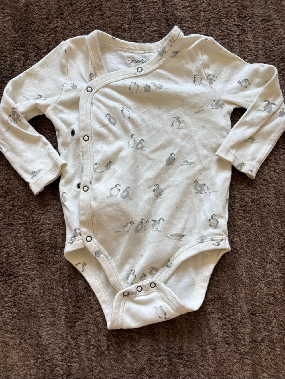 pehr Penguin-Print Baby One-Piece wrap Bodysuit size 6-9M